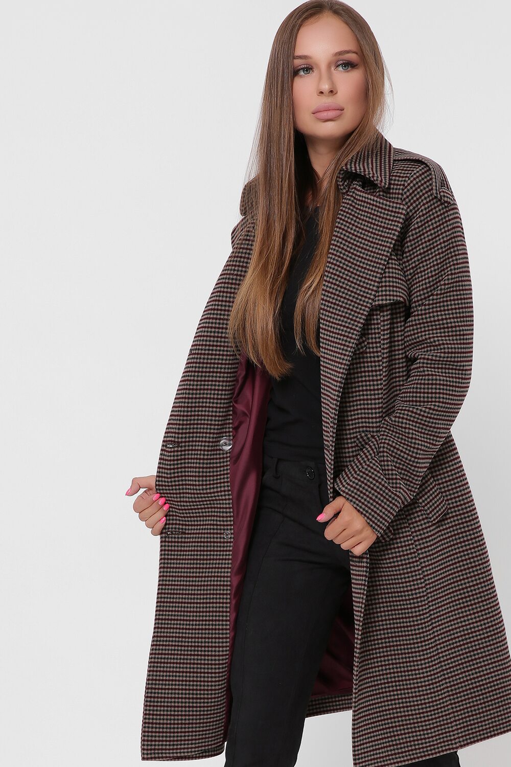 Пальто жіноче двобортне з поясом