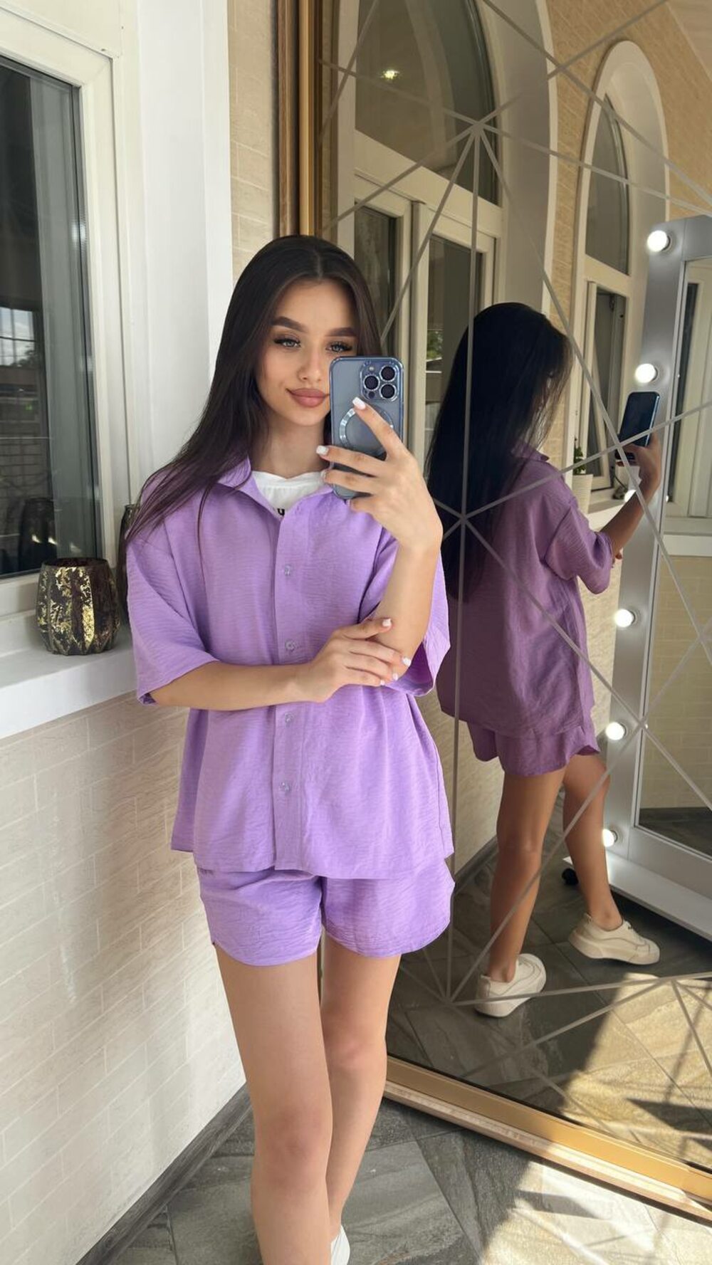Лаванда костюм трійка з шортиками