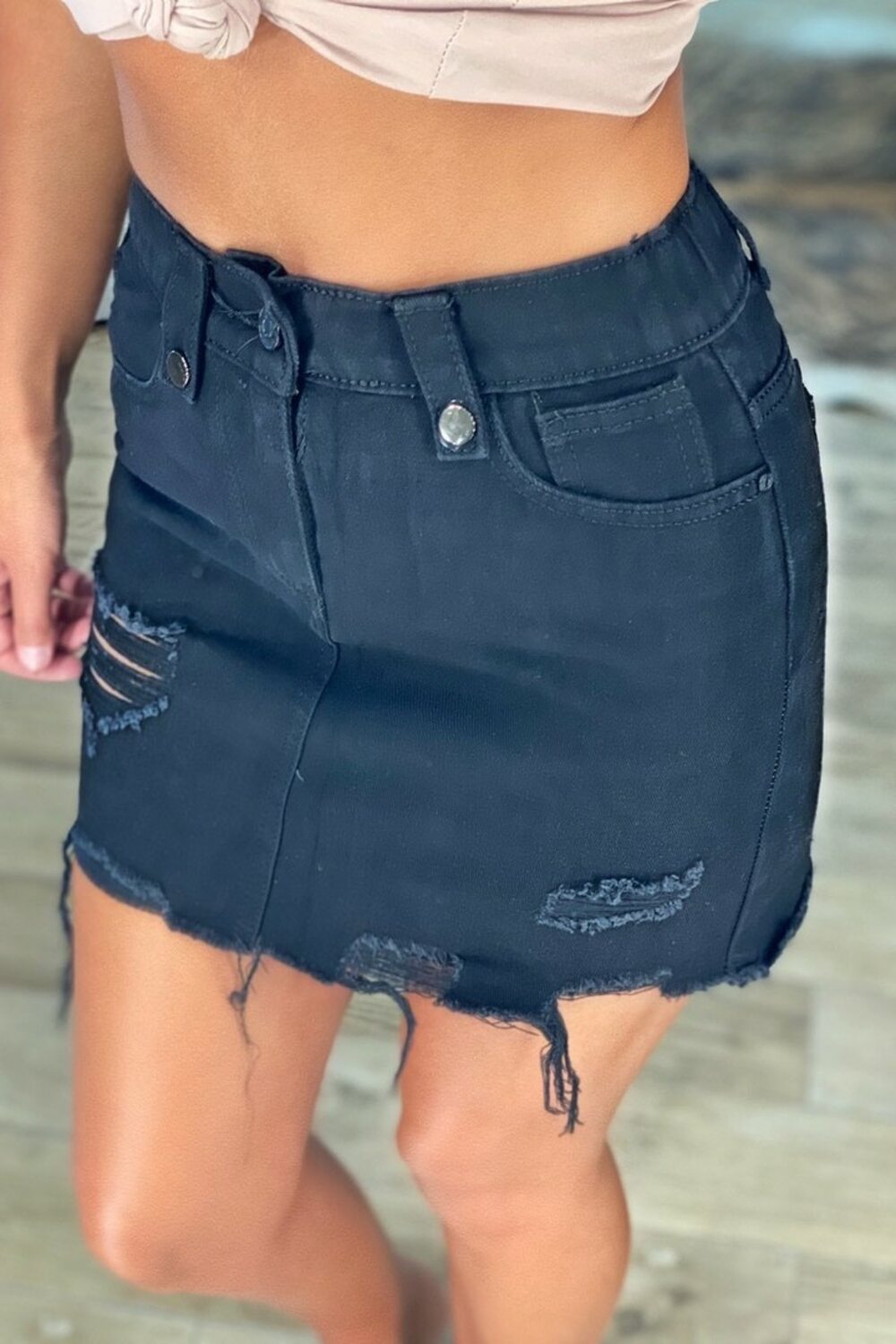 Черная джинсовая мини юбка