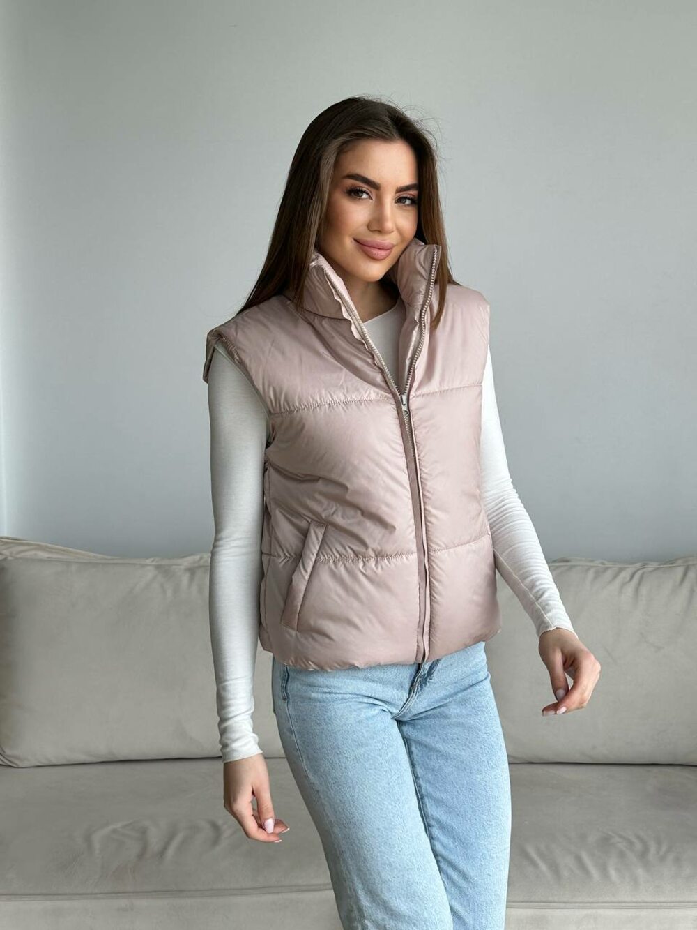 Жилетка утеплена плащівка колір бежевий