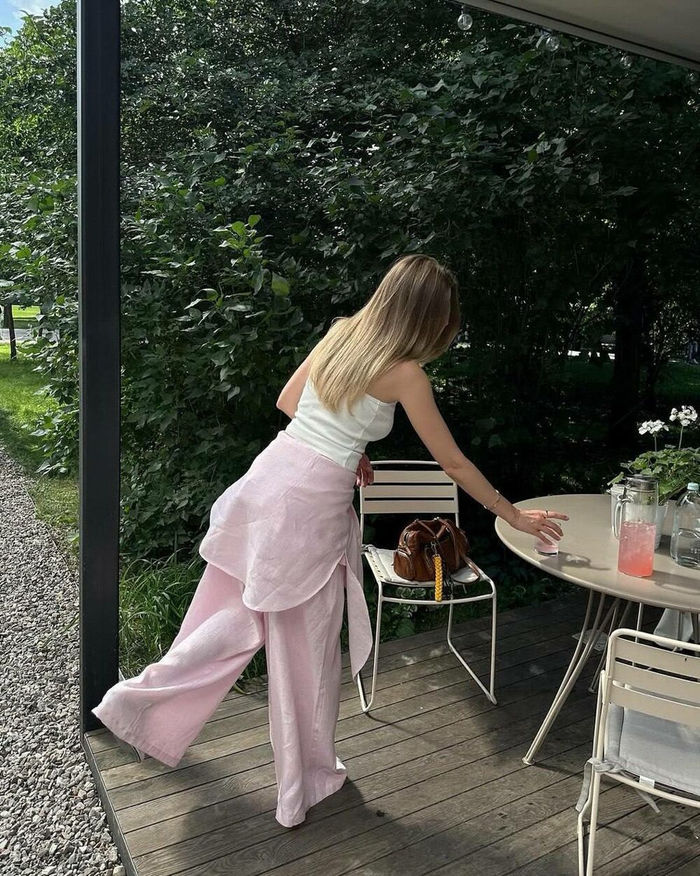 Костюм лляна сорочка та штани колір рожевий