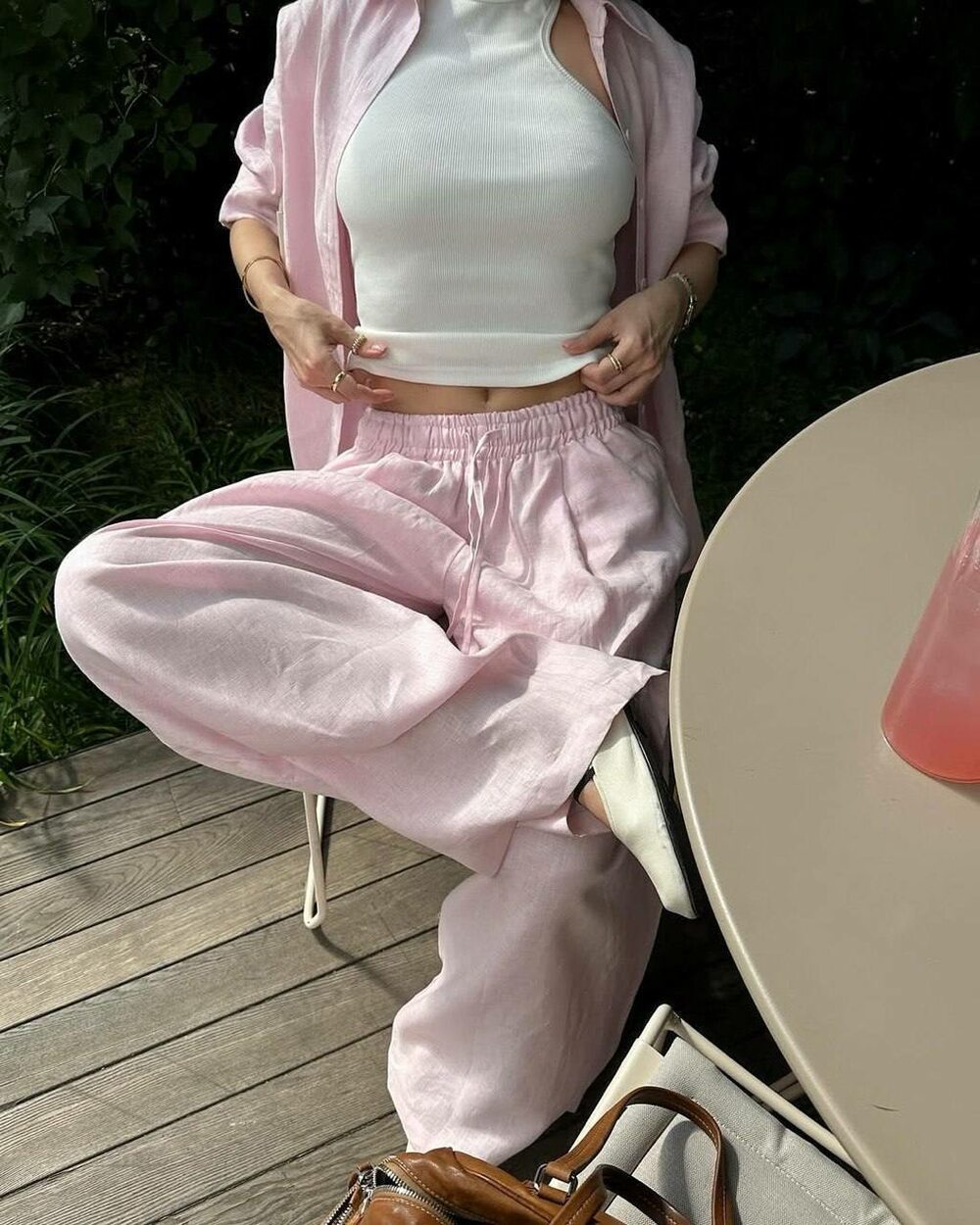 Костюм лляна сорочка та штани колір рожевий