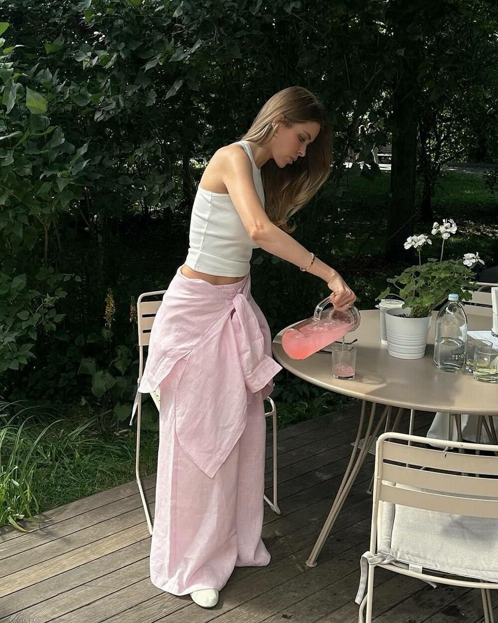 Костюм лляна сорочка та штани колір рожевий