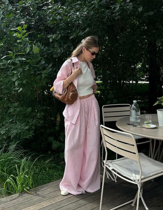 Костюм лляна сорочка та штани колір рожевий