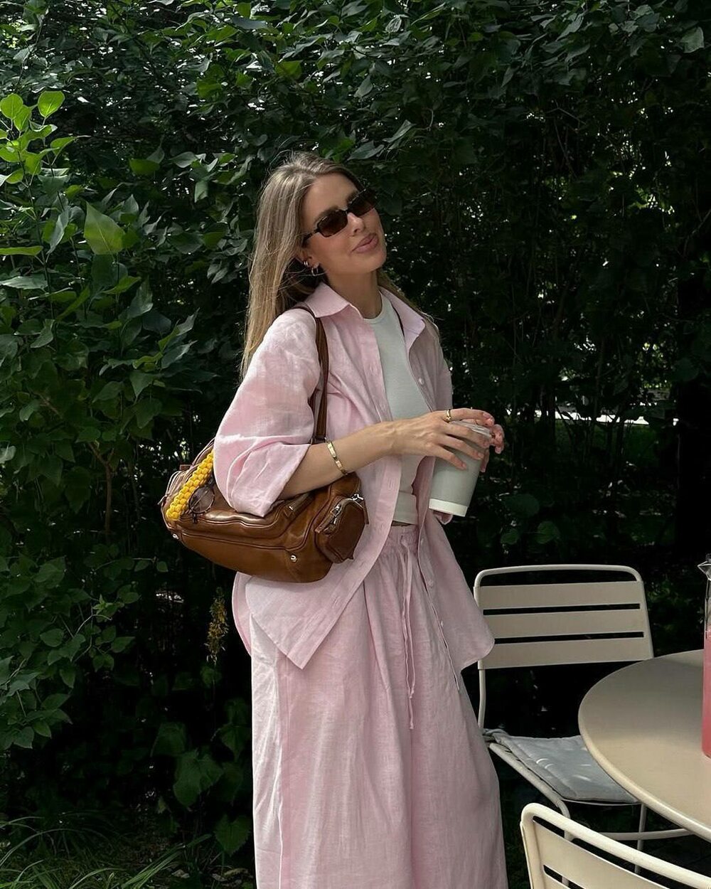 Костюм лляна сорочка та штани колір рожевий