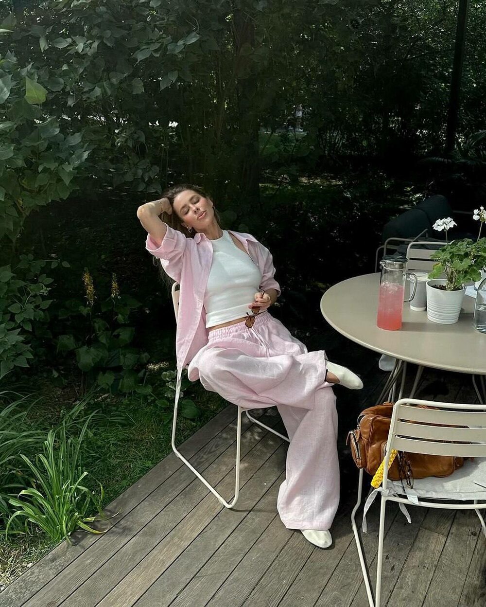 Костюм лляна сорочка та штани колір рожевий