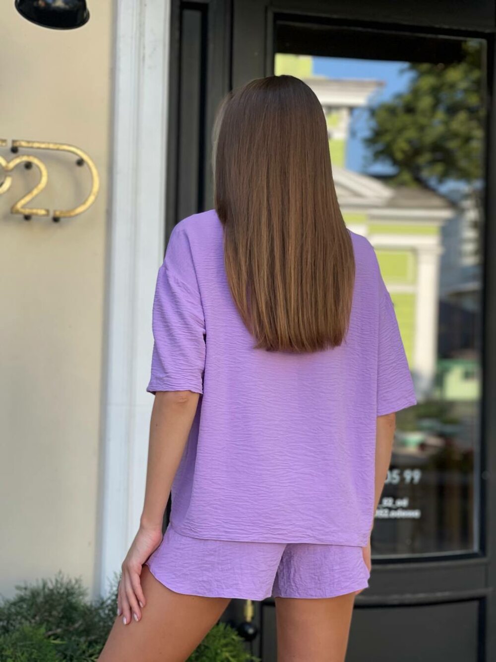 Легкий літній костюм двійка, колір лавандовий