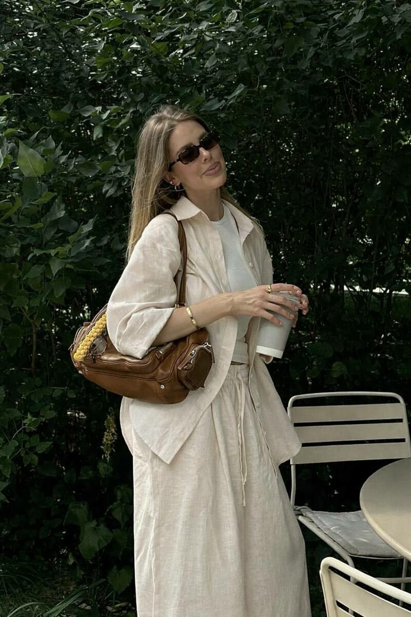 Костюм лляна сорочка і штани колір беж