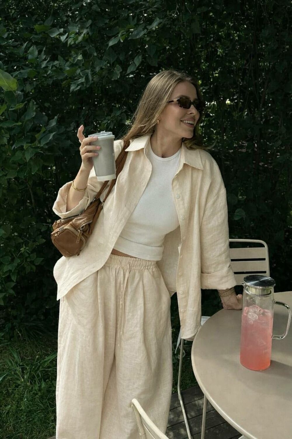 Костюм лляна сорочка і штани колір беж