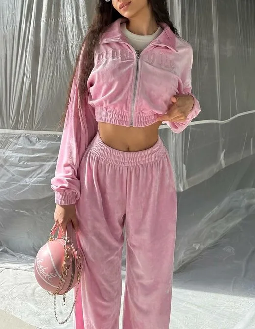 Велюролвый костюм с вышивкой, цвет розовый