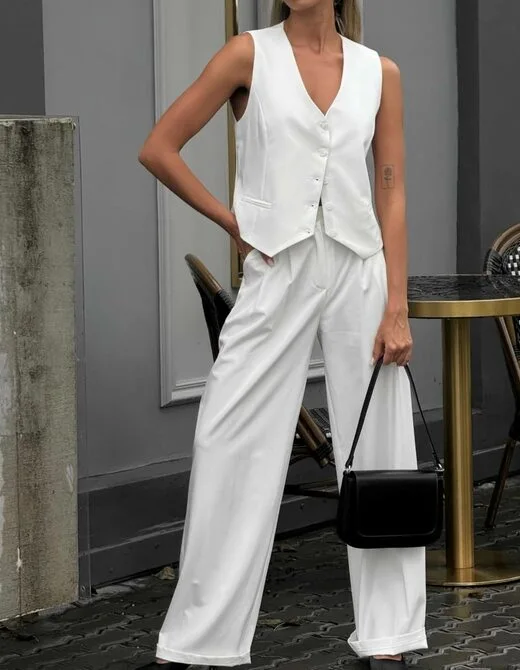 Костюм двойка, брюки палаццо и жилет, цвет молочный