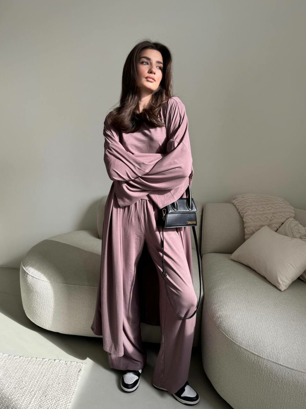 Костюм трійка: кардиган, штани, лонслив, колір кавовий