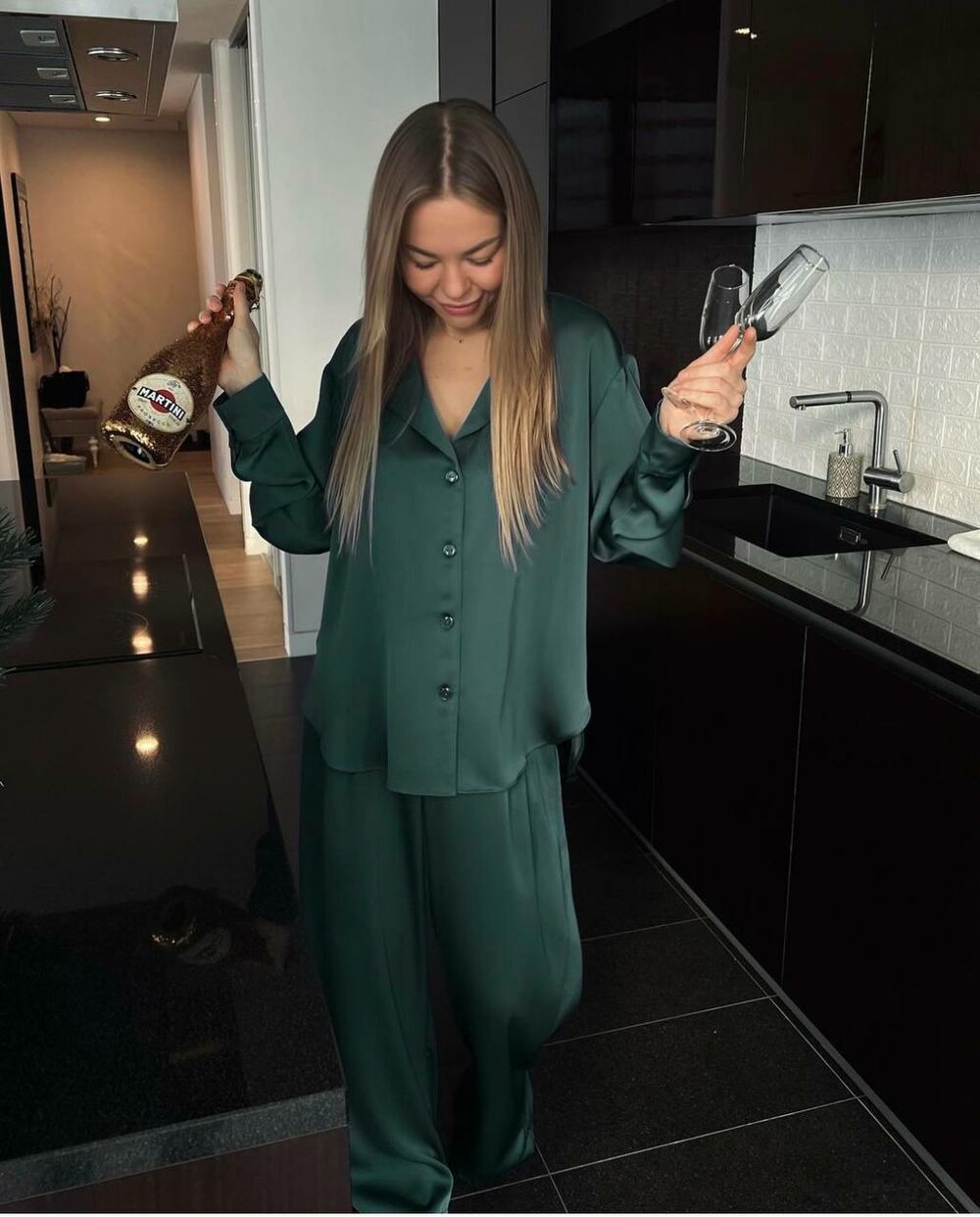 Піжама костюм із шовку преміум колір смарагдовий