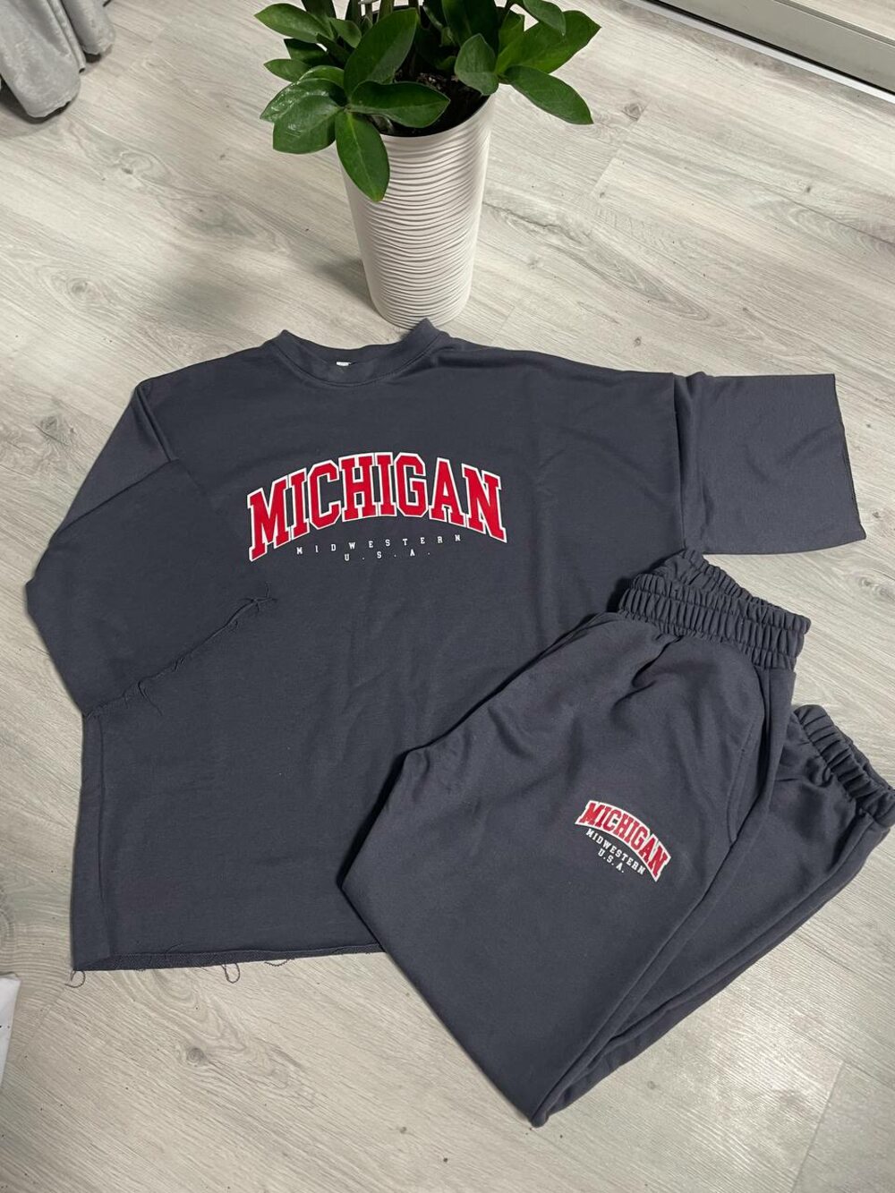 Костюм двійка з написом, колір графіт