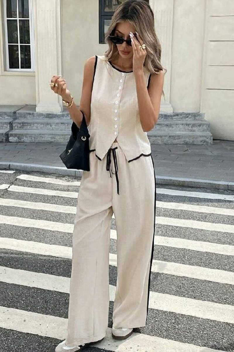 Костюм льняной рубашка и брюки цвет светло-бежевый