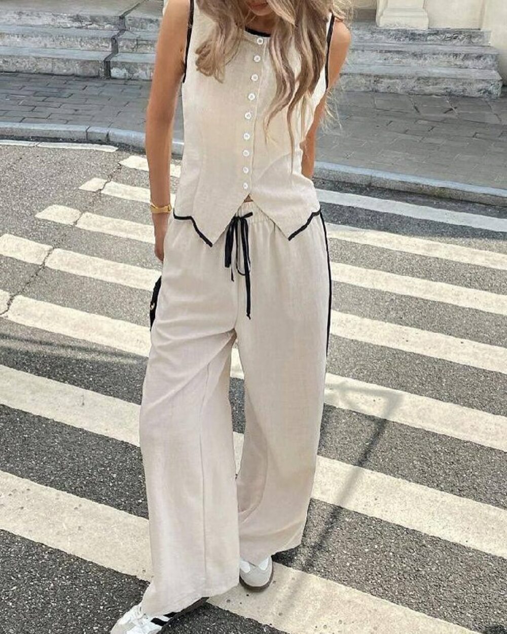 Костюм льняной рубашка и брюки цвет светло-бежевый