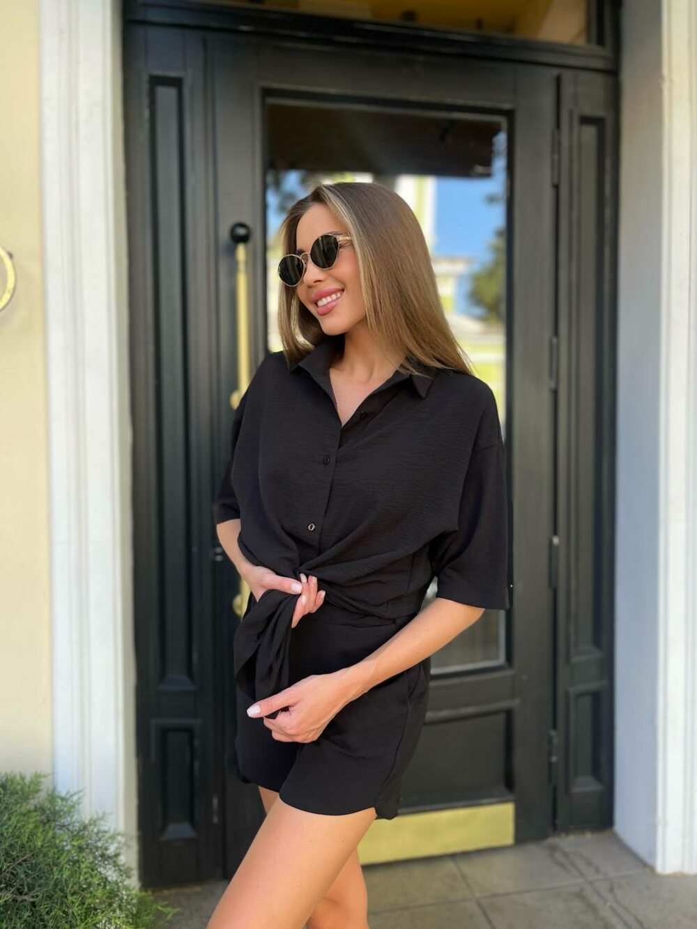 Легкий літній костюм двійка, колір чорний