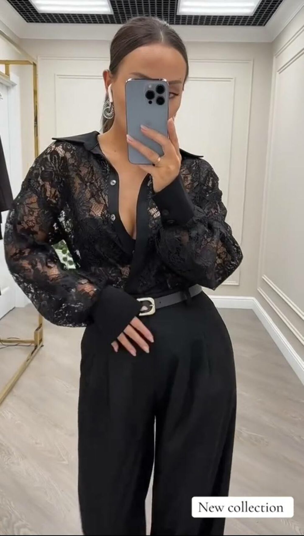 Комбінезон з мереживним верхом та строгими брюками, колір чорний