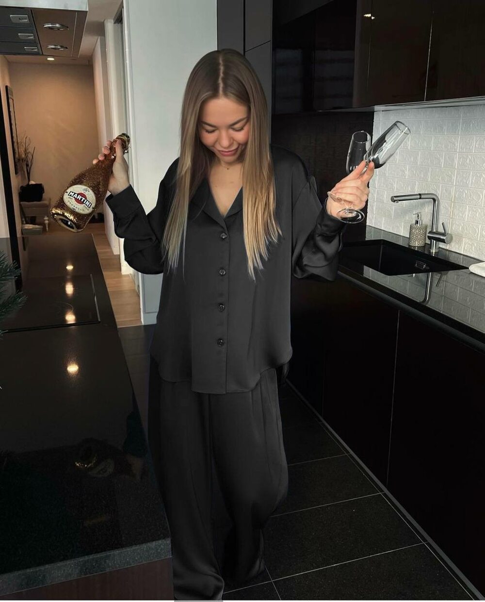 Піжама костюм з шовку преміум колір чорний