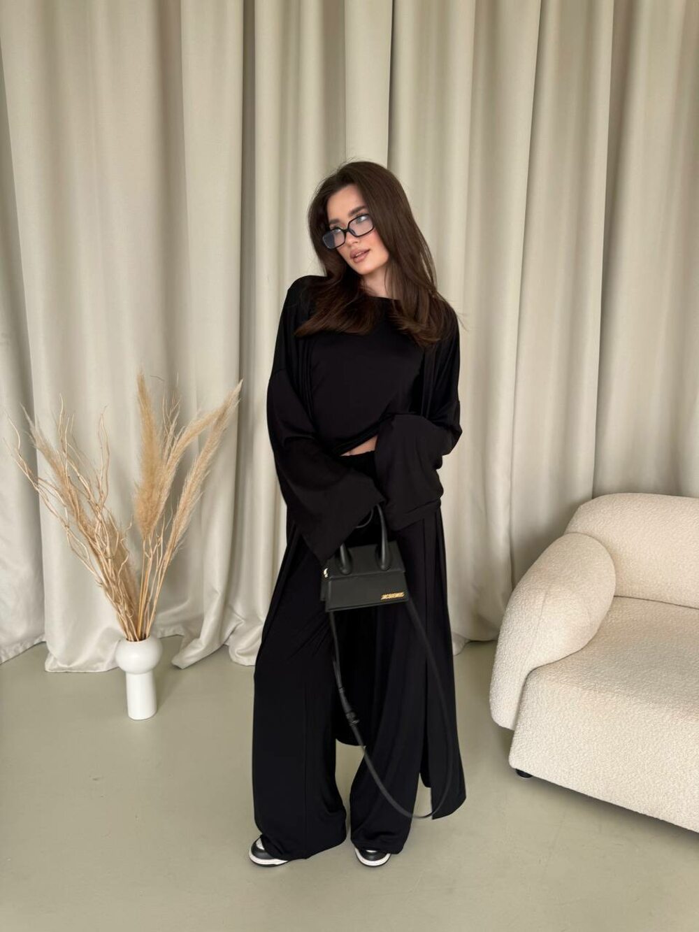 Костюм трійка: кардиган, штани, лонслив, колір чорний