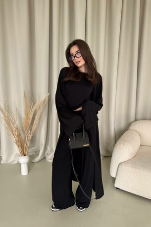 Костюм трійка: кардиган, штани, лонслив, колір чорний