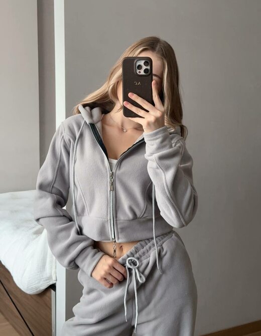 Спортивный костюм флисовый с капюшоном цвет графит