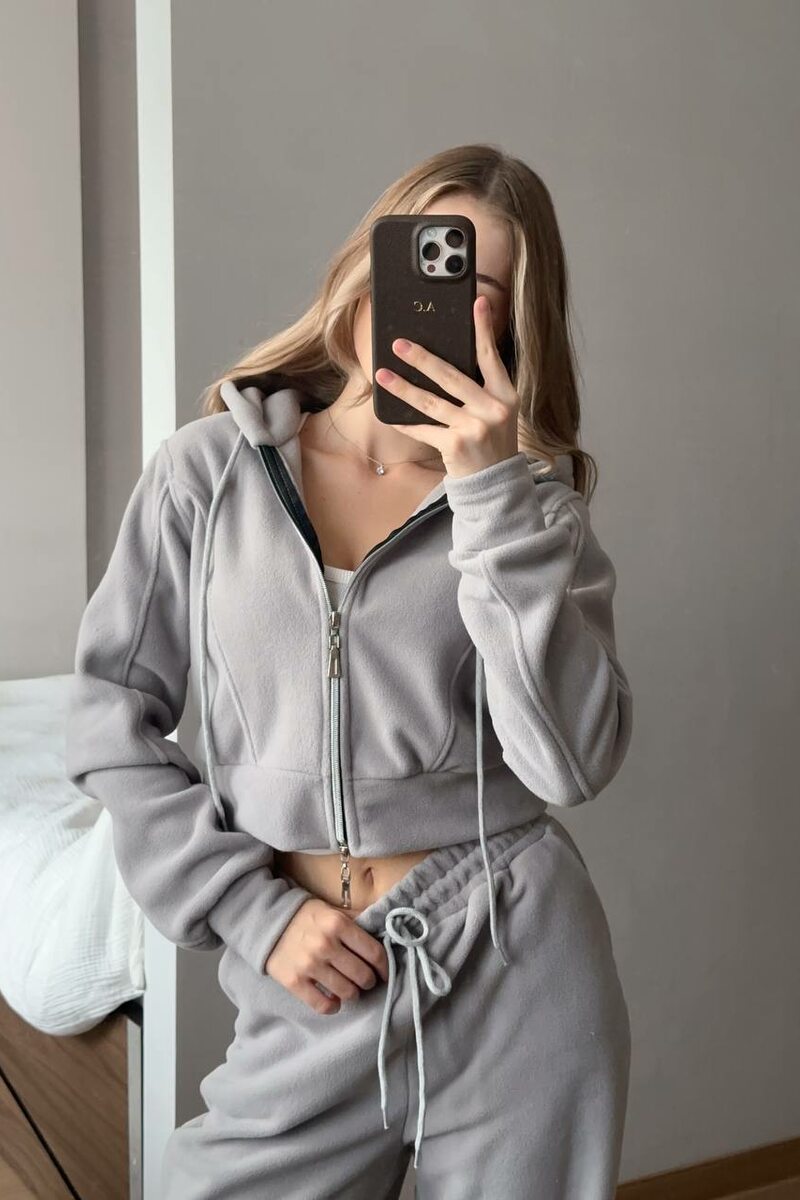 Спортивный костюм флисовый с капюшоном цвет графит