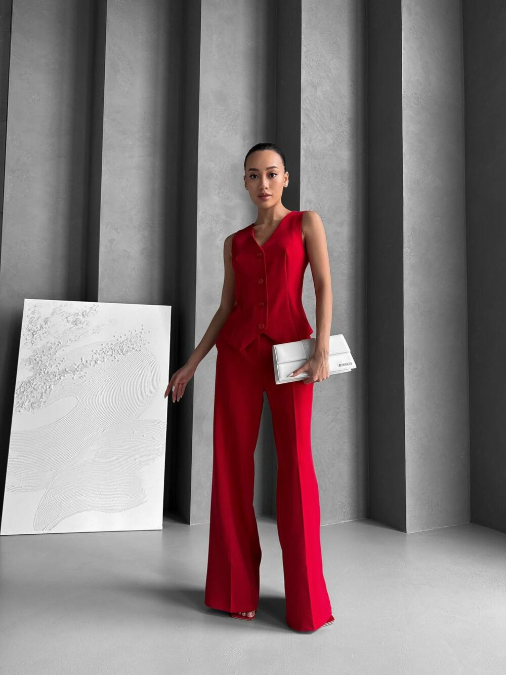 Костюм зісотет із жилетки та штанів, колір червоний