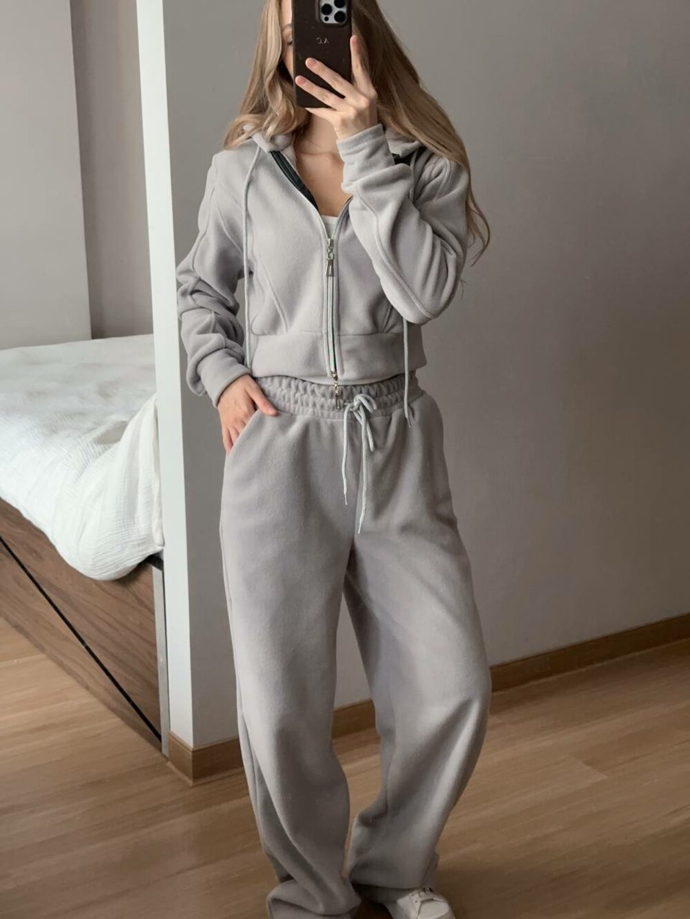 Спортивный костюм флисовый с капюшоном цвет графит