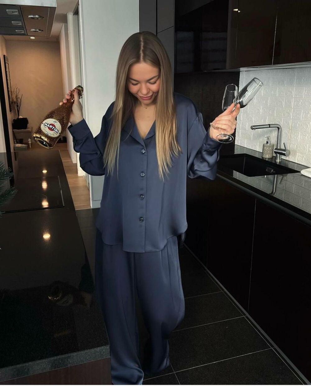 Піжама костюм з шовку преміум колір чорний