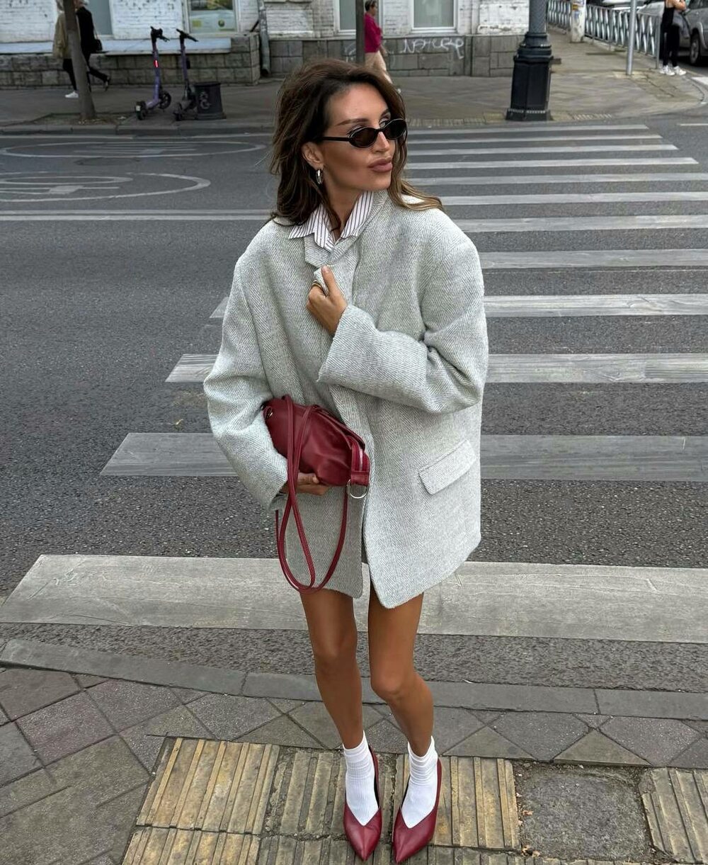 Костюм кашемировый пиджак и юбка ёлочка цвет серый