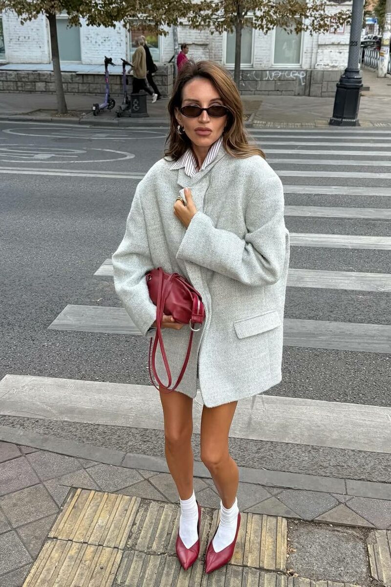 Костюм кашемировый пиджак и юбка ёлочка цвет серый