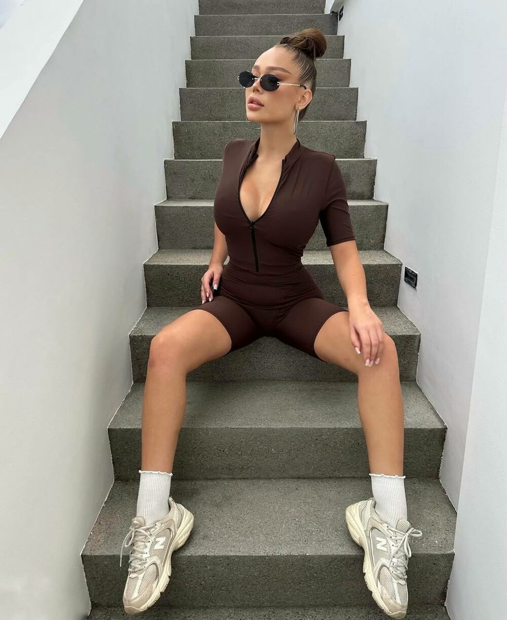 Облегающий комбинезон на молнии, цвет шоколад