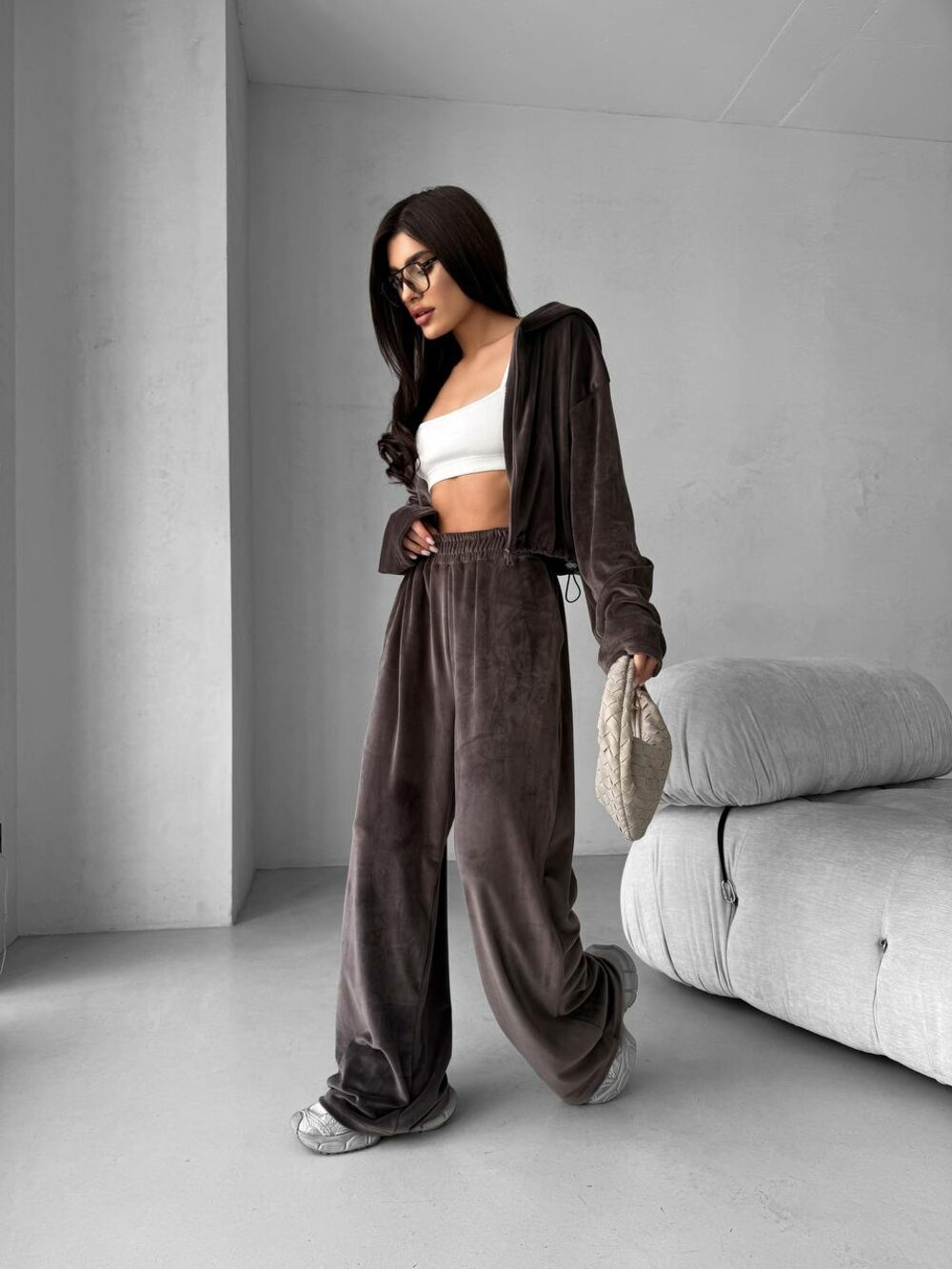 Велюровый костюм двойка, цвет шоколад