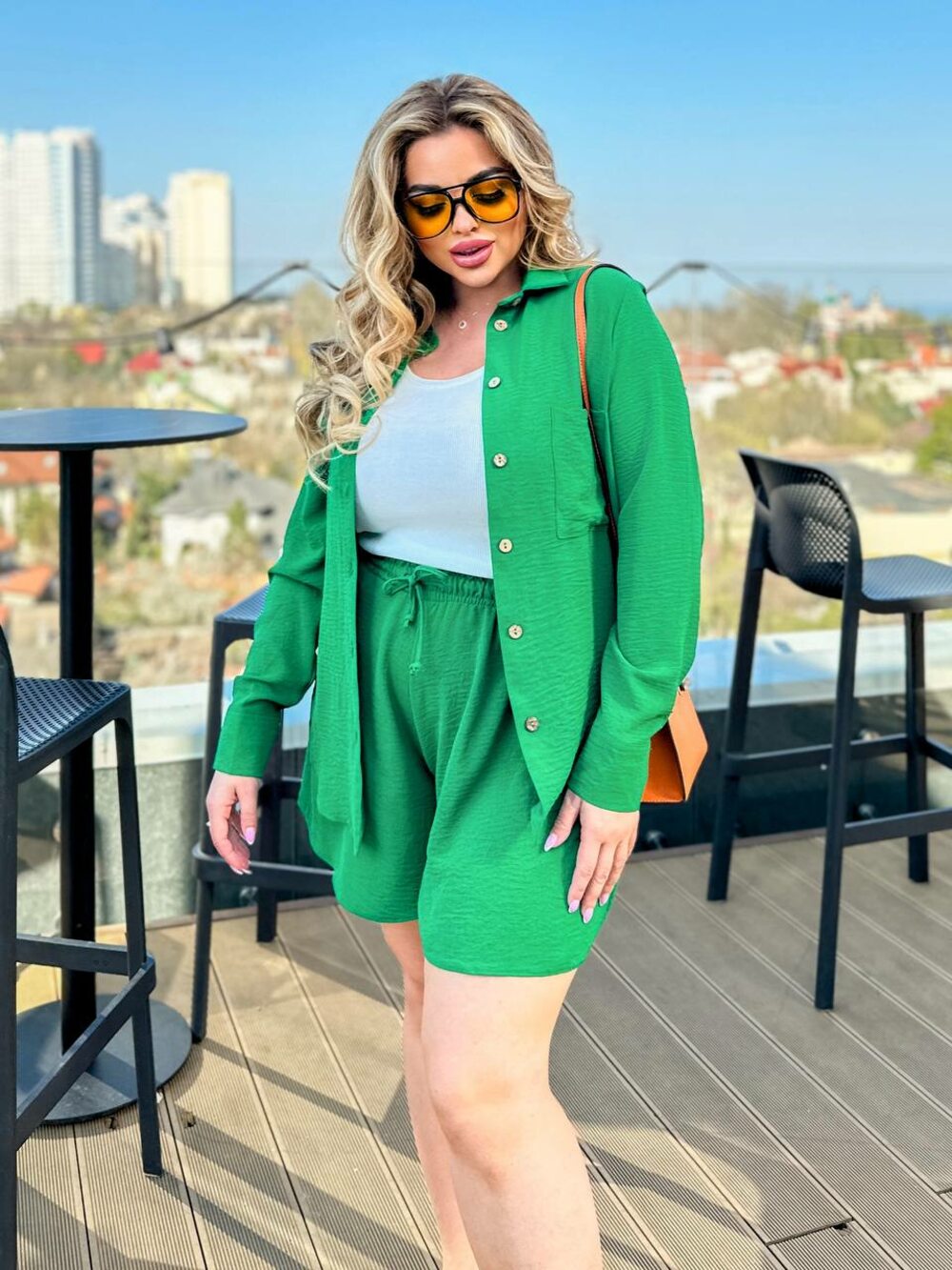 Костюм трійка з сорочки, шорт та майки, колір зелений