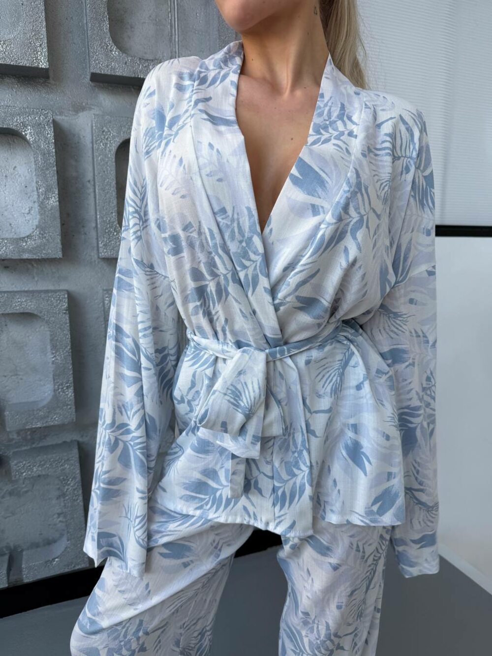 Косять двійка з штанів та кардигану, колір блакитний