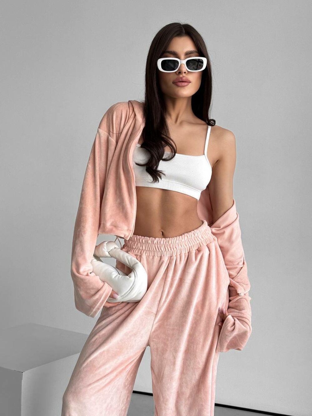 Велюровый костюм двойка, цвет персик