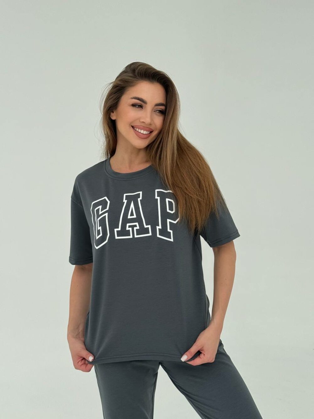 Костюм двійка з написом, колір графіт