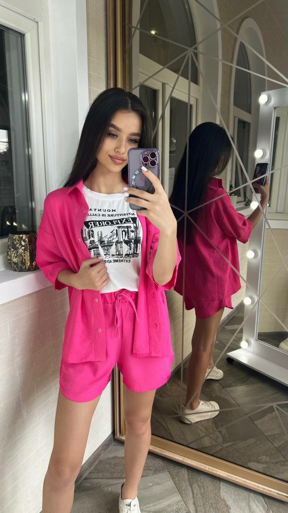 Легкий літній костюм двійка, колір малиновий