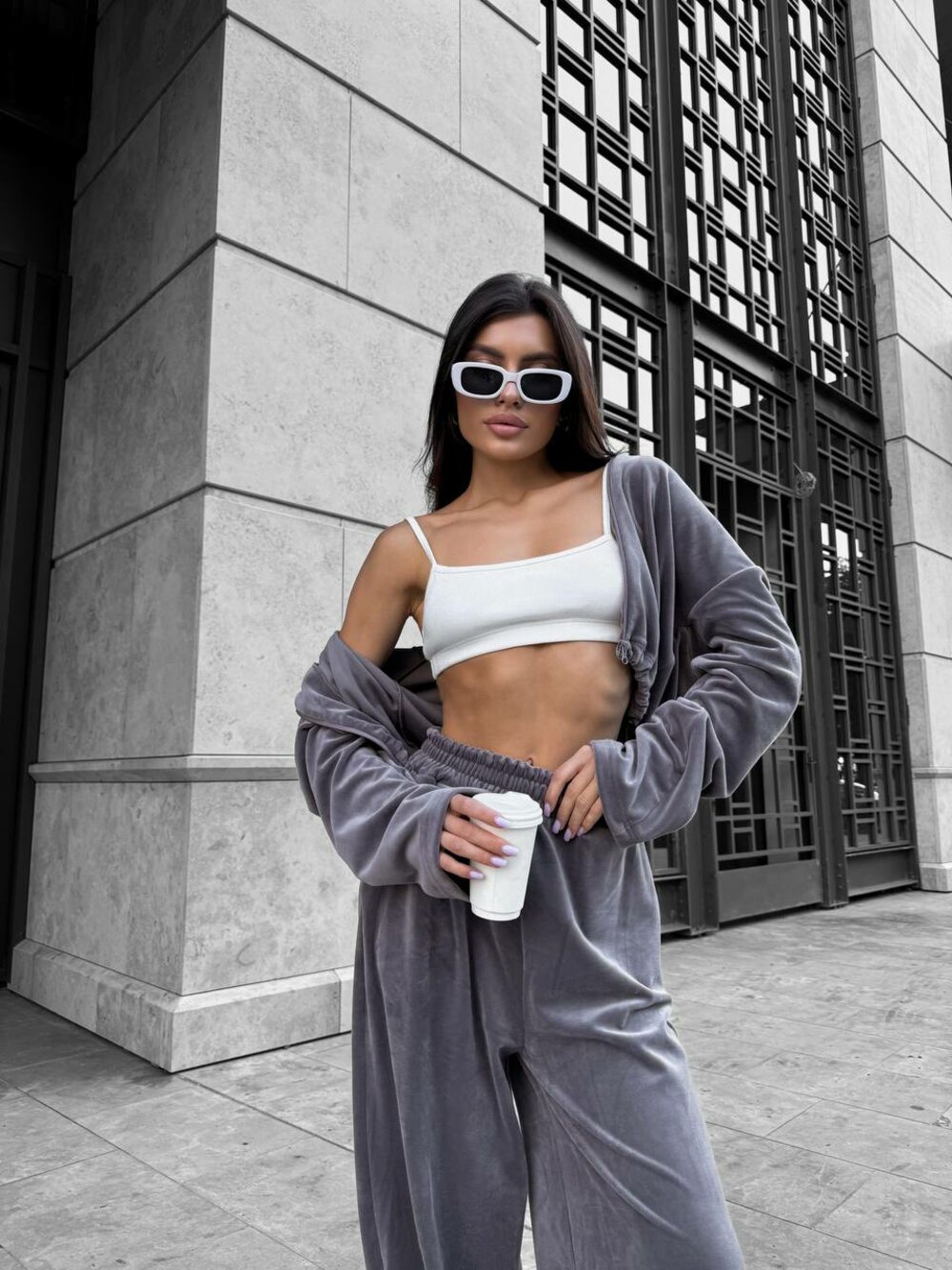 Велюровий костюм двійка, колір сірий