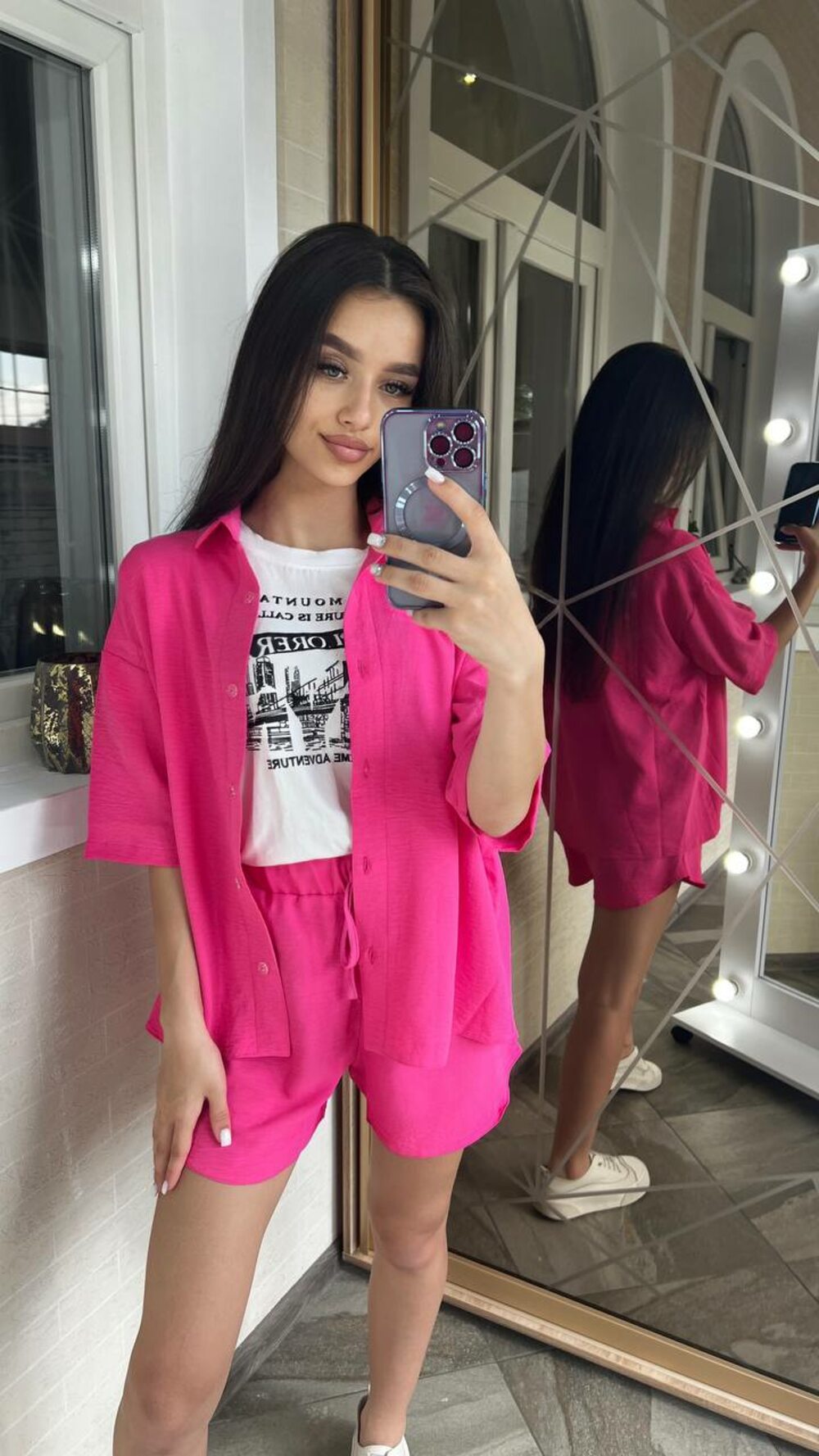 Легкий літній костюм двійка, колір малиновий