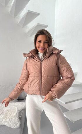 Жіноча стьобана куртка укорочена у відтінку пудровий шоколад