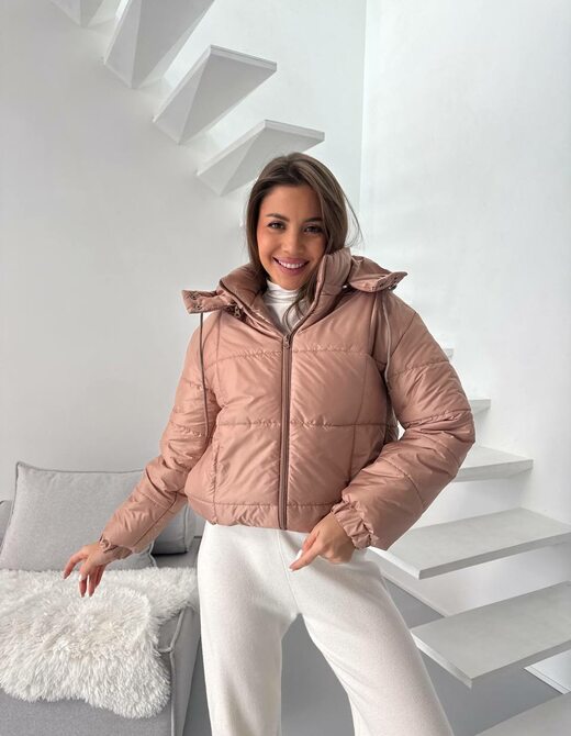 Жіноча стьобана куртка укорочена у відтінку пудровий шоколад