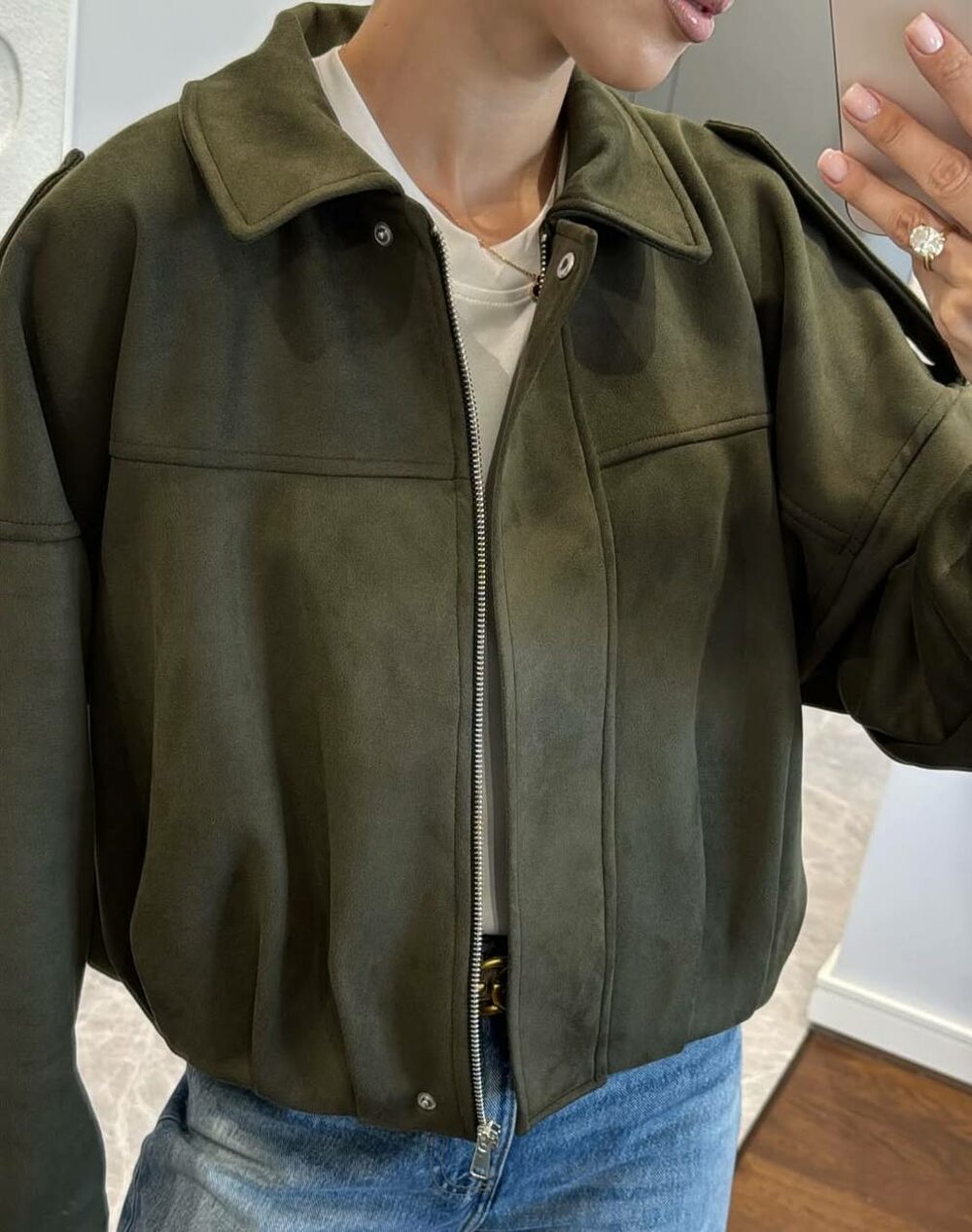 Бомбер в стиле Zara замш цвет хаки