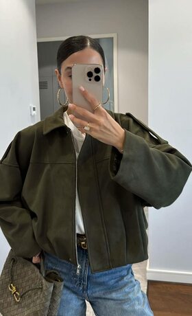 Бомбер в стиле Zara замш цвет хаки