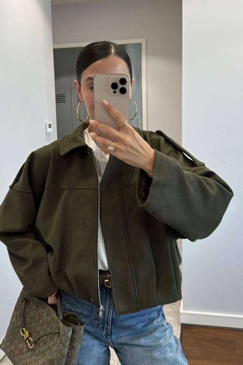 Бомбер в стиле Zara замш цвет хаки