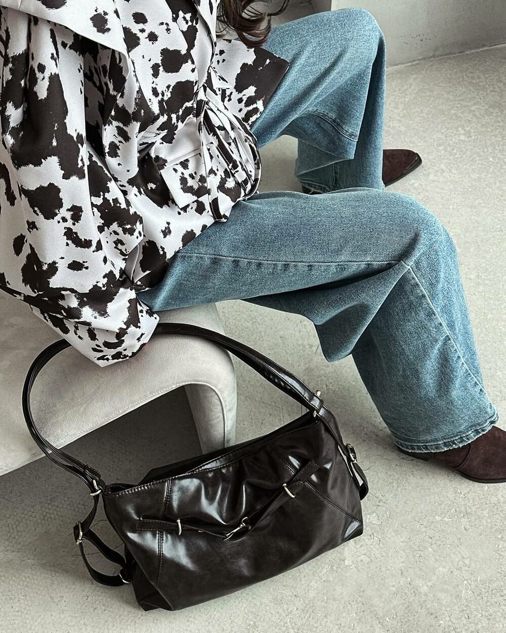 Піджак із пояском, колір принта чорний