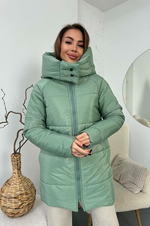 Пальто утепленное зимнее с капюшоном в минусовую температуру цвет оливковый
