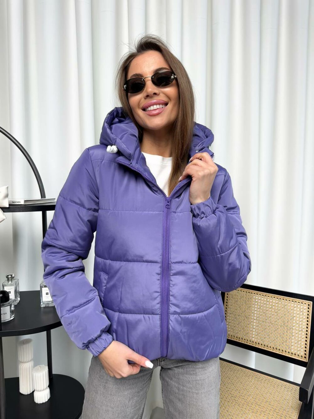 Курточка с капюшоном, демисезон, цвет фиолетовый