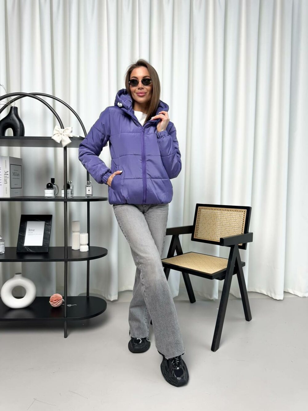 Курточка с капюшоном, демисезон, цвет фиолетовый